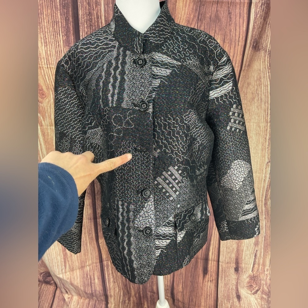 Chico’s beautiful black and rainbow metallic thread dressy blazer jacket size 2 - Picture 8 of 17